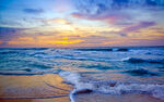 海边绚丽日落海浪美景