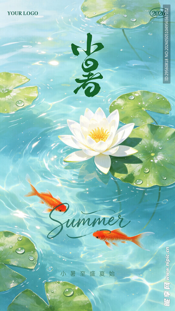 夏日池塘中的睡莲与锦鲤