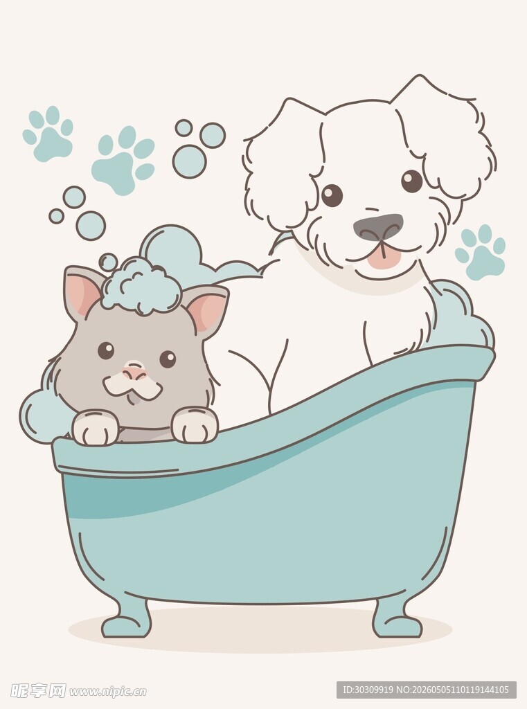猫狗共浴趣图