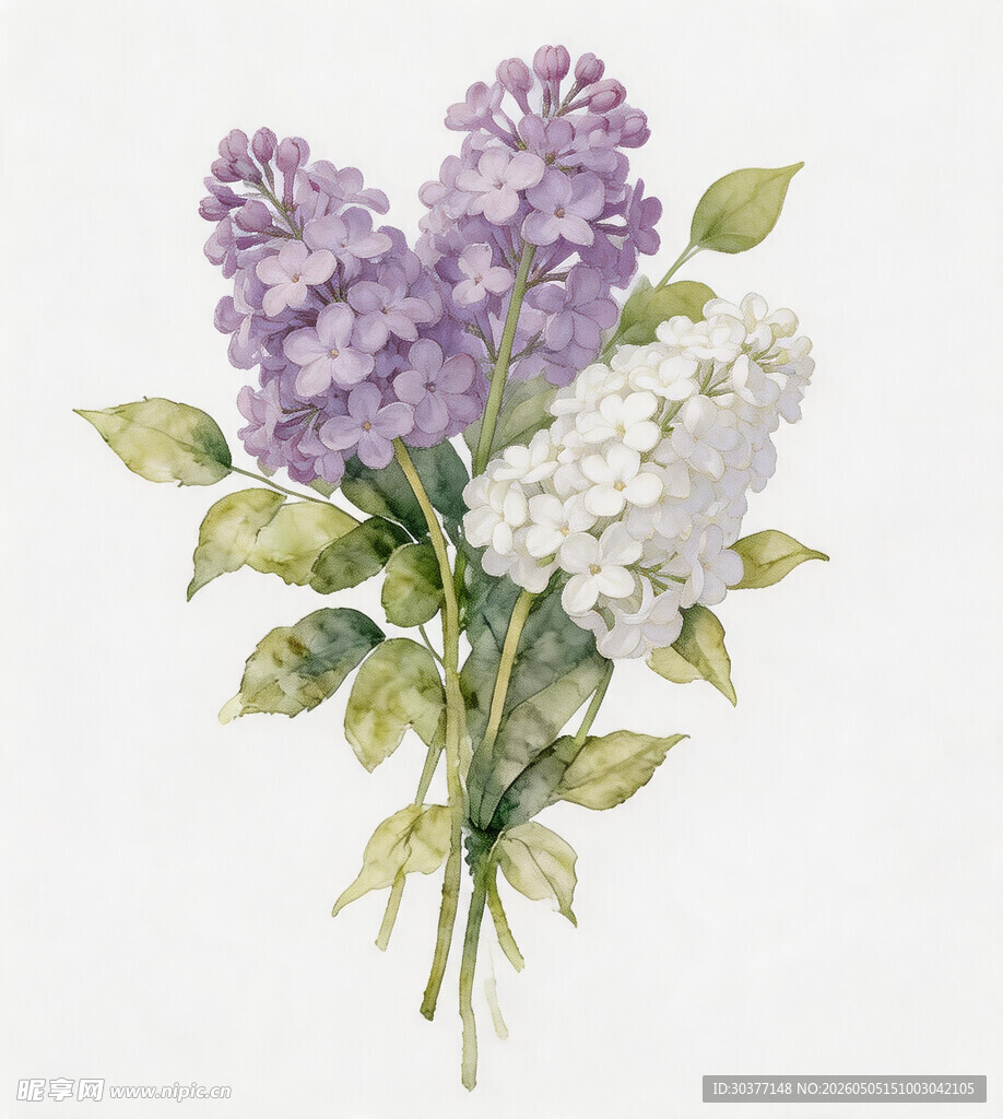 紫白丁香花束插画