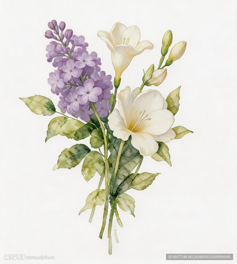 紫白花卉插画