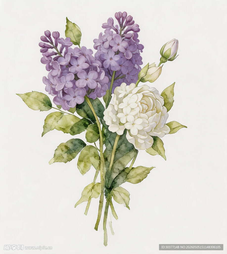 紫白花卉插画