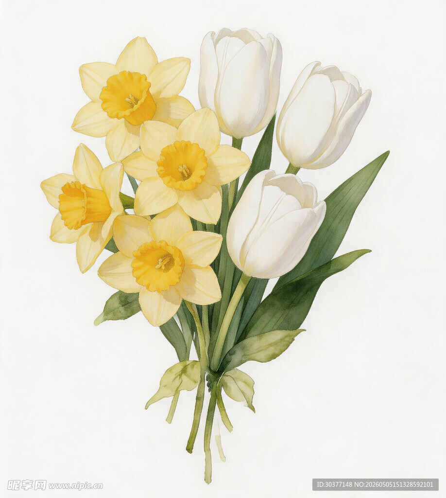 黄白花卉束插画