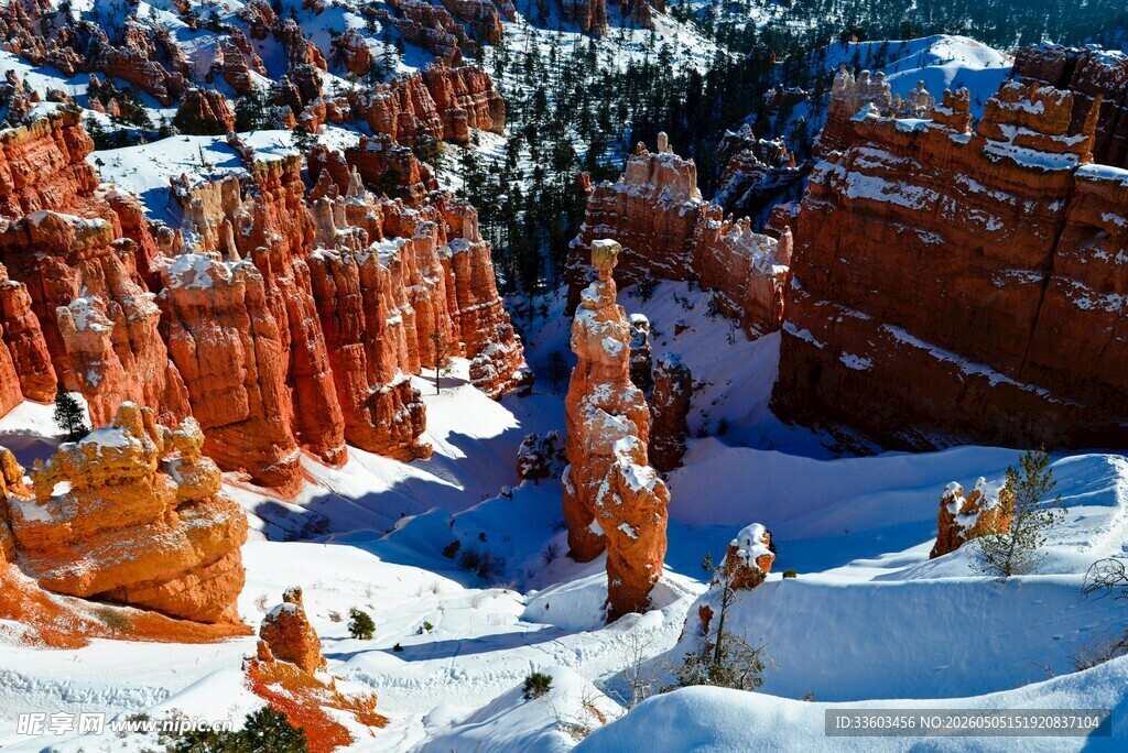 雪覆布莱斯峡谷壮丽景观