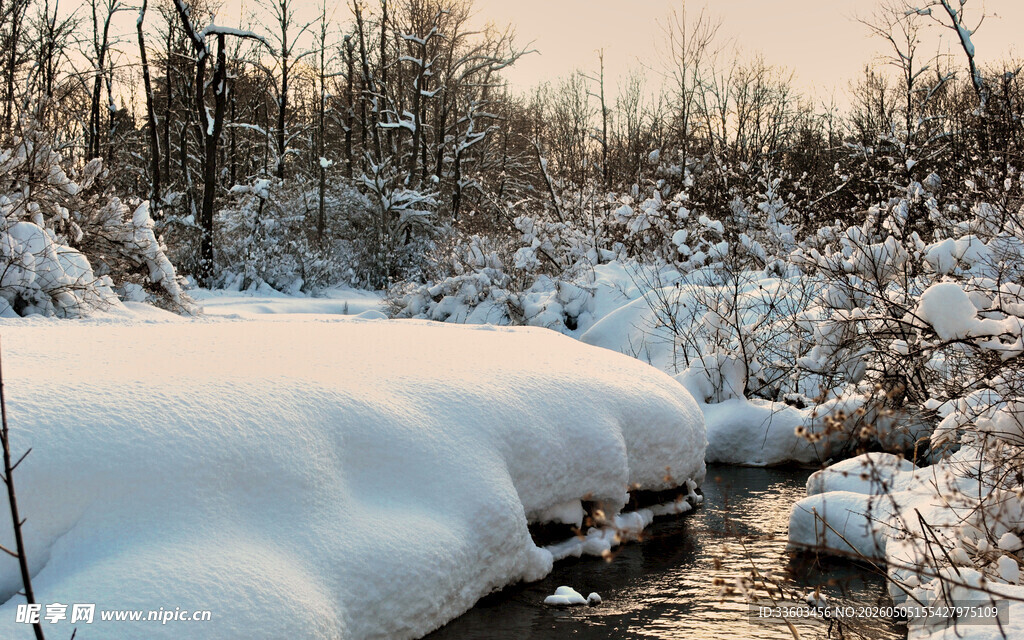 冬日溪流雪景