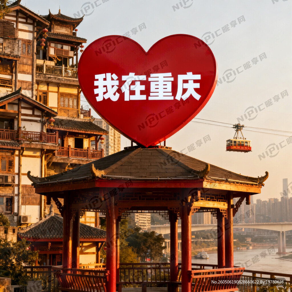 爱心亭 重庆特色建筑做背景