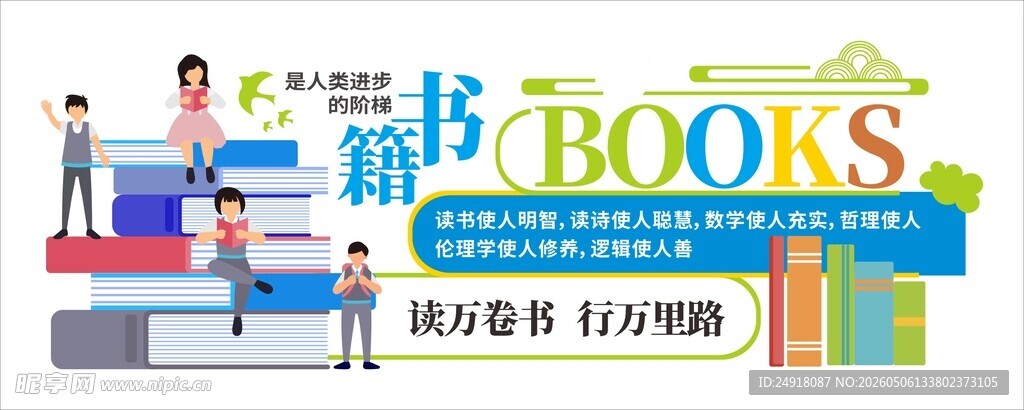 校园书籍阅读文化背景墙图案设计