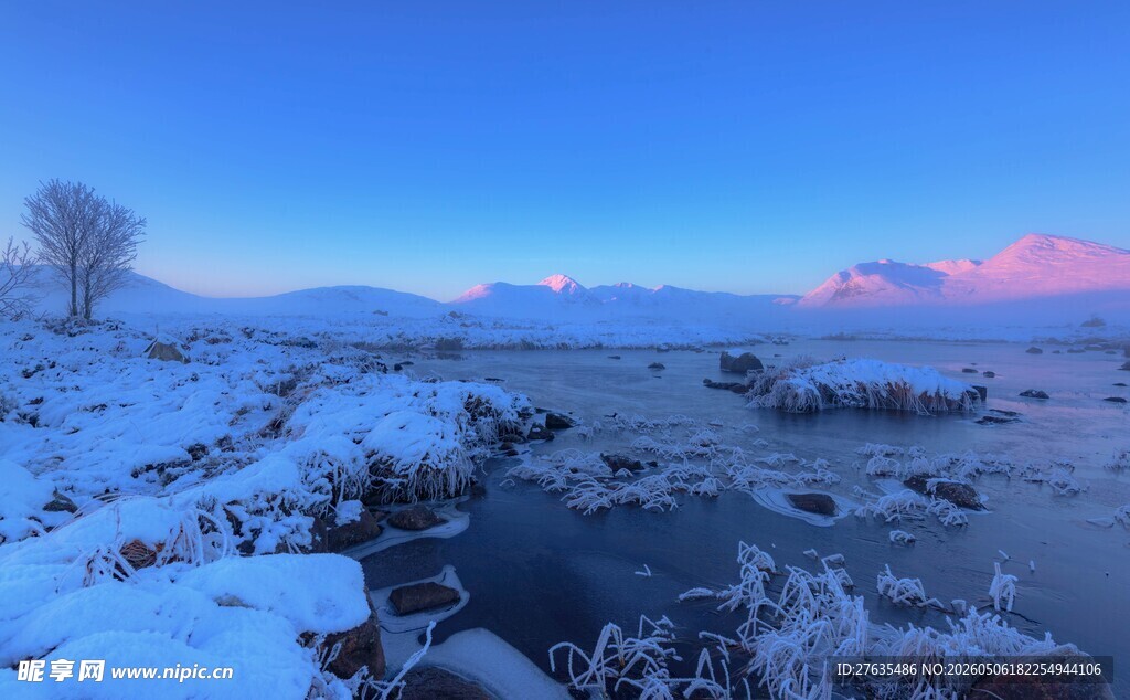 冬日雪境湖畔梦幻美景