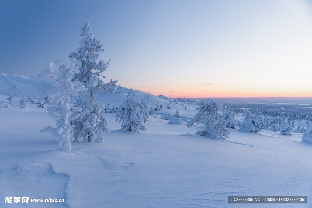 冬日雪景中的银白山林