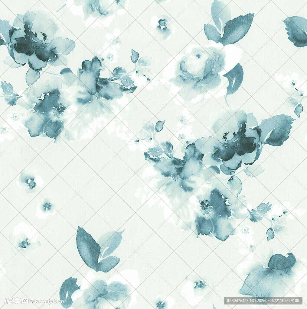 蓝调花卉水彩图案背景