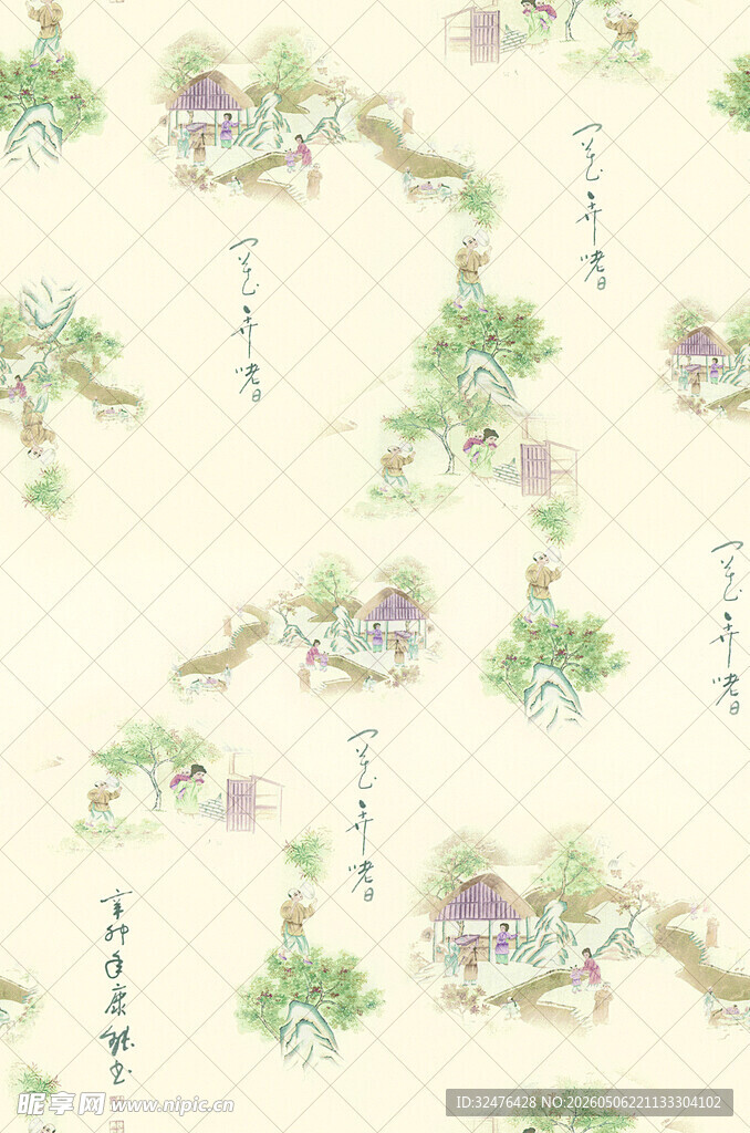 中式古典山水花鸟图案