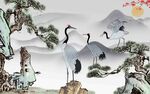 中式山水间的仙鹤图景