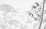 水墨山水间的翠竹景致
