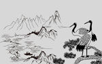 水墨山水间的仙鹤图