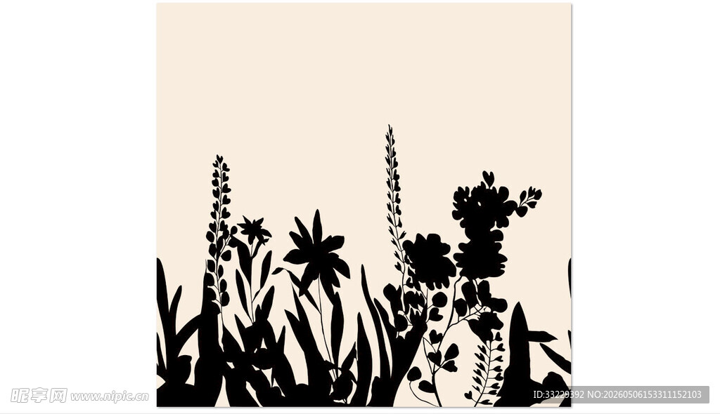 黑白植物剪影插画