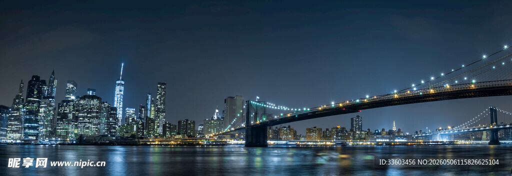 纽约夜景中的壮丽桥梁