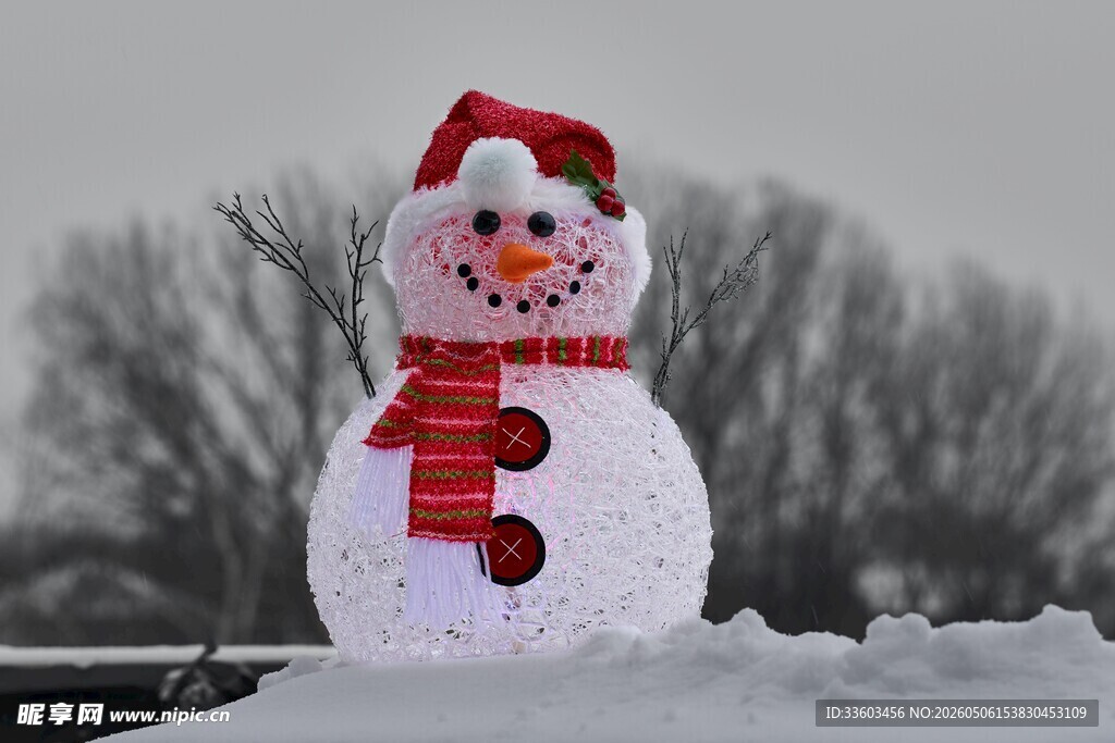 戴帽围巾的可爱发光雪人