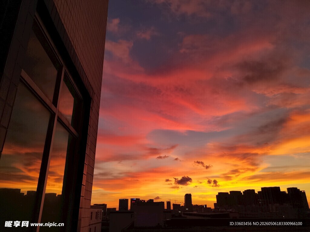 城市绚丽晚霞美景