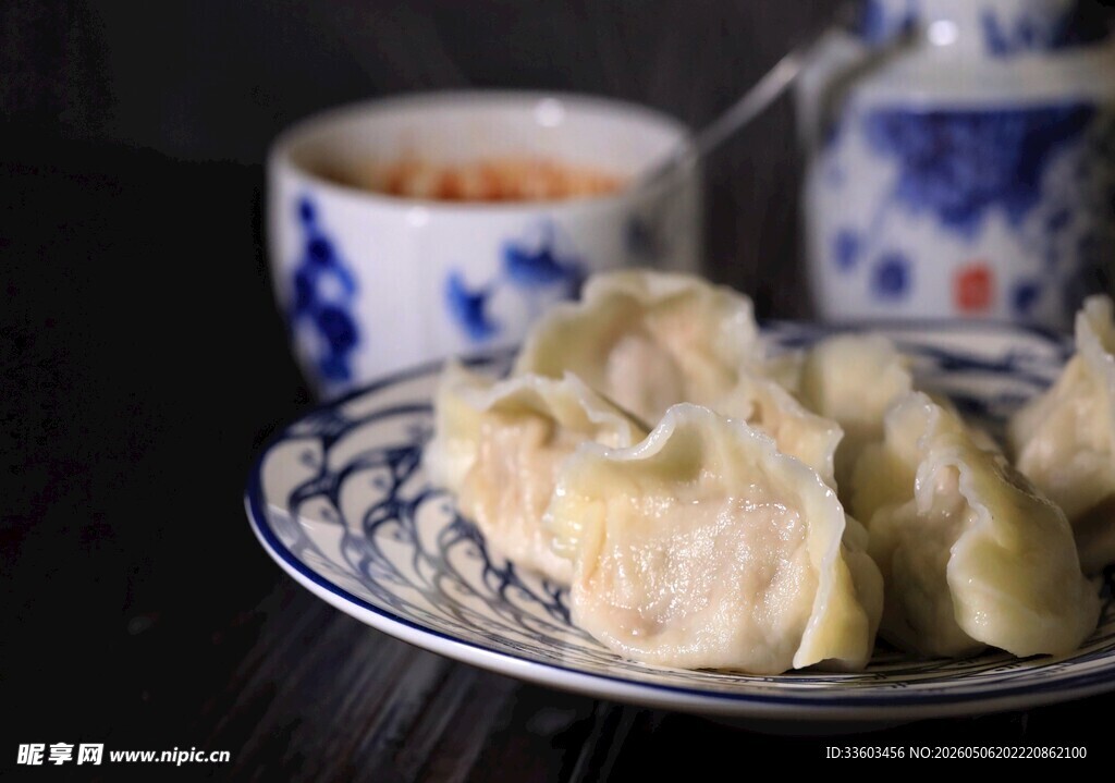 传统中式饺子摆放在盘中