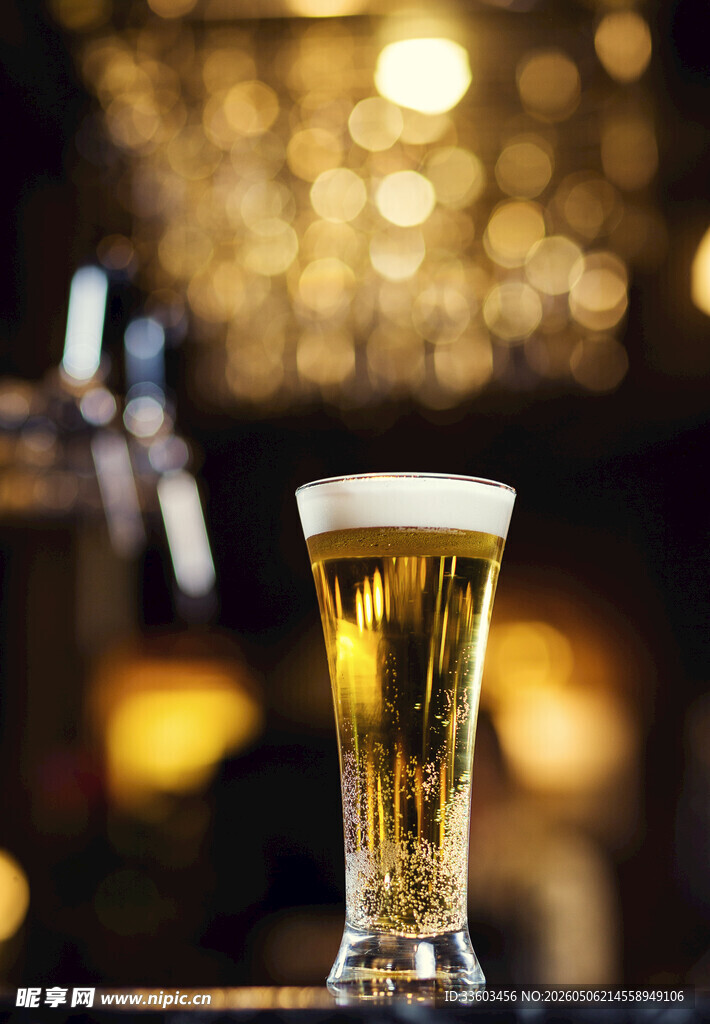 酒吧中的一杯鲜啤酒