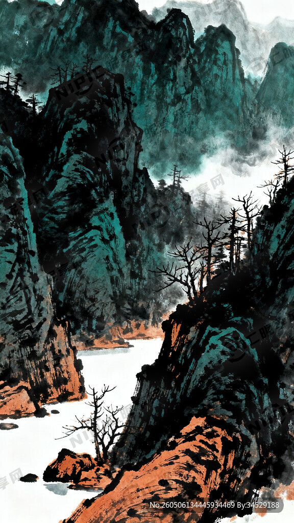 深色 山水画