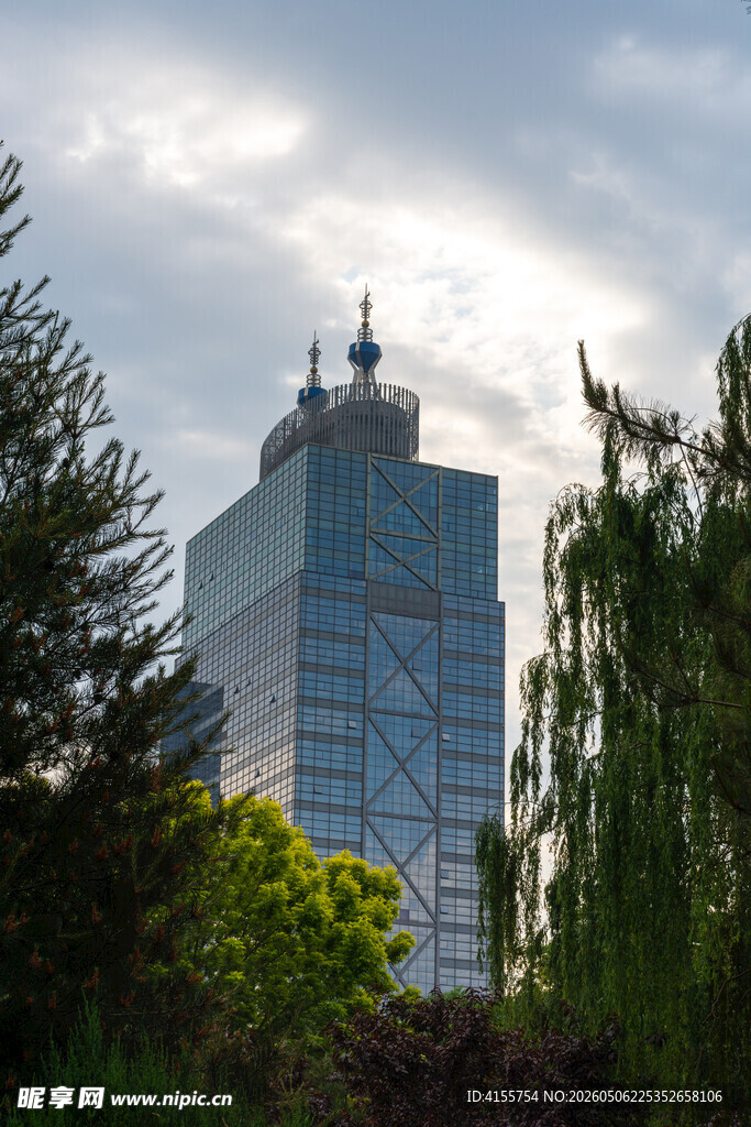 城市中高楼与绿树相映