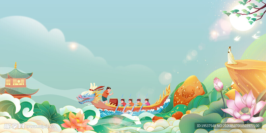 端午龙舟游古风美景如画