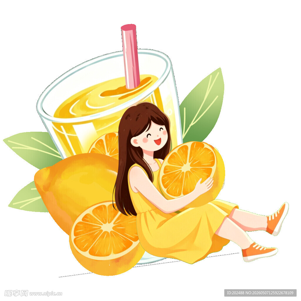 女孩与鲜榨橙汁的惬意时光