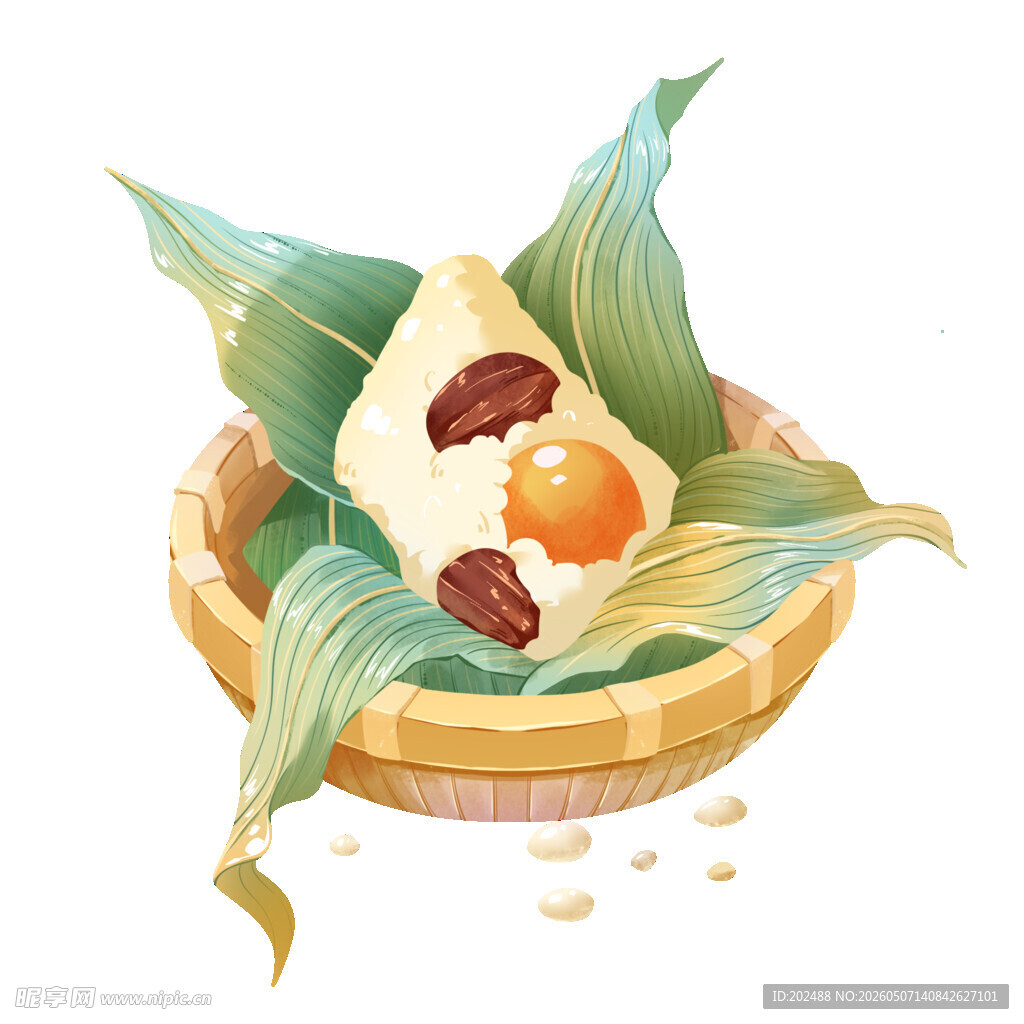 竹篮中的美味红枣蛋黄粽