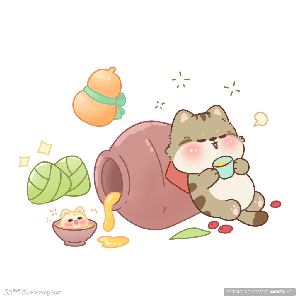 端午节猫咪喝雄黄酒贴纸