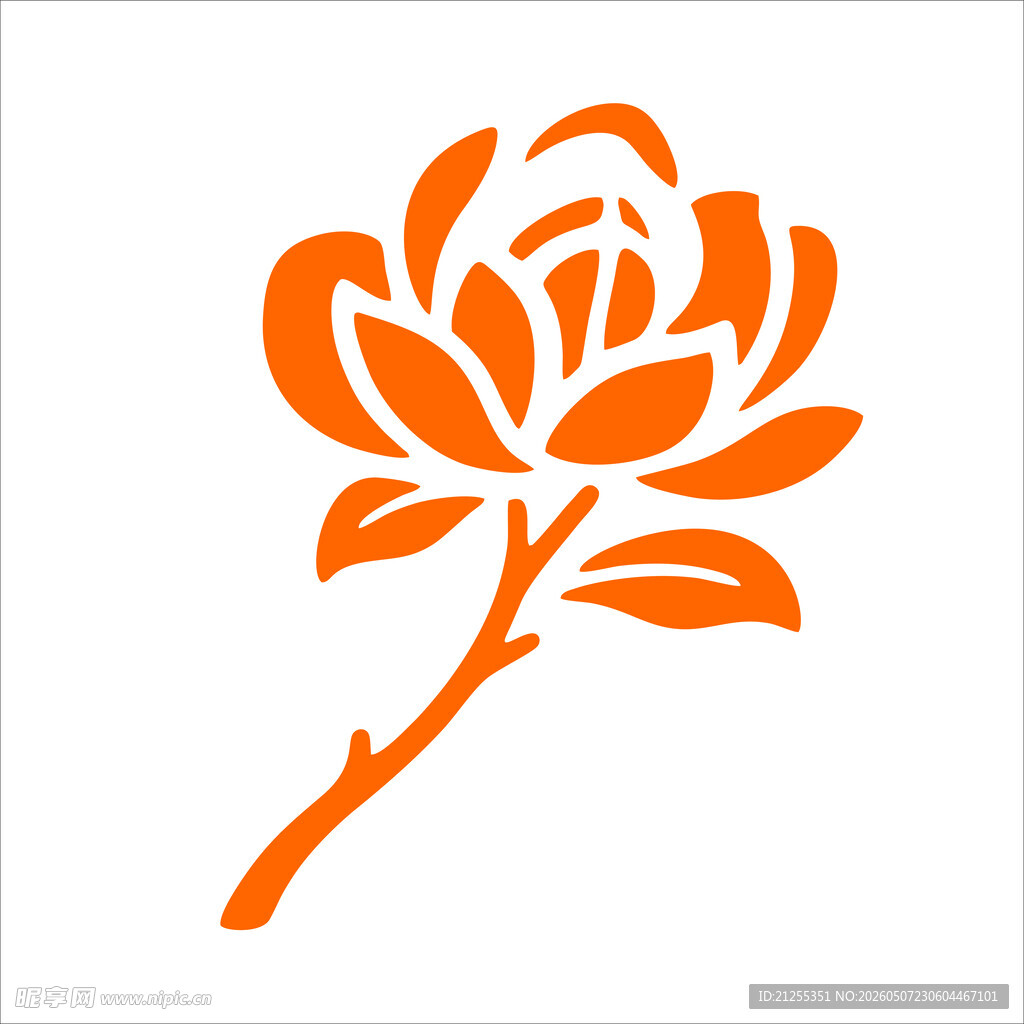 橙色线条勾勒的简约花朵