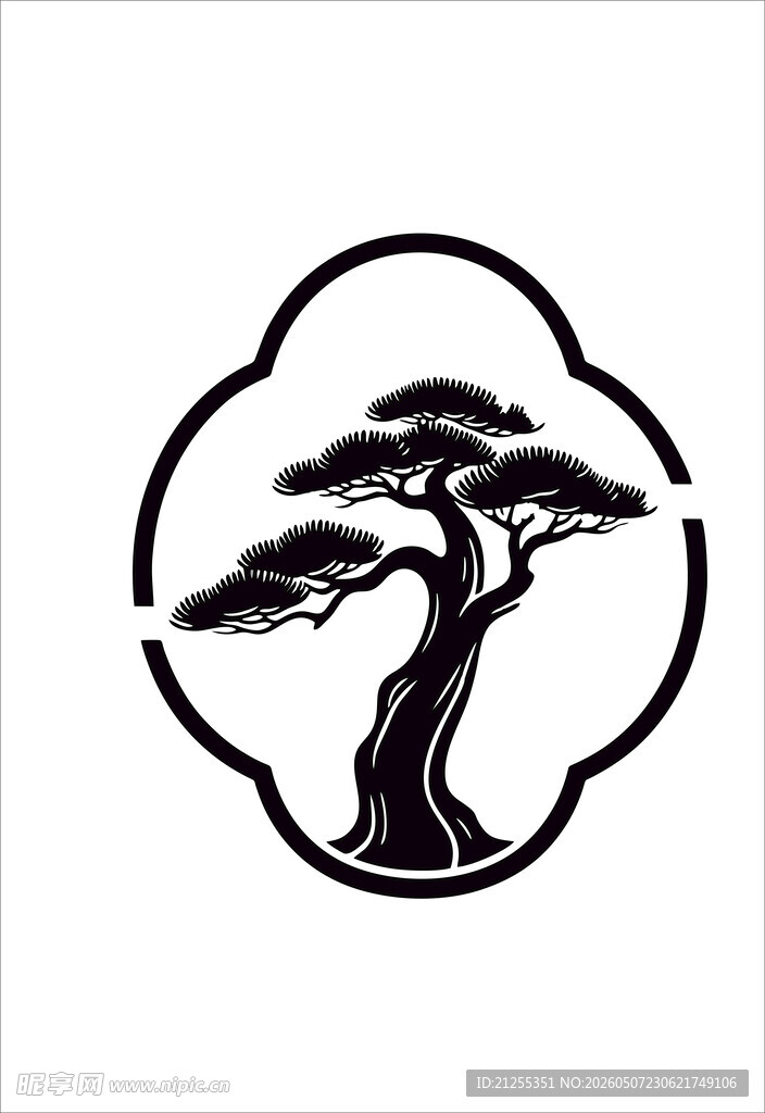 中式云纹松树图案