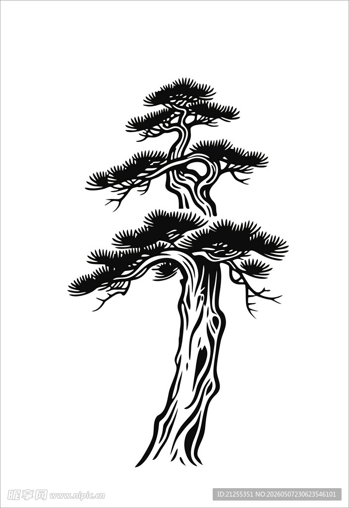 水墨风格单株松树图