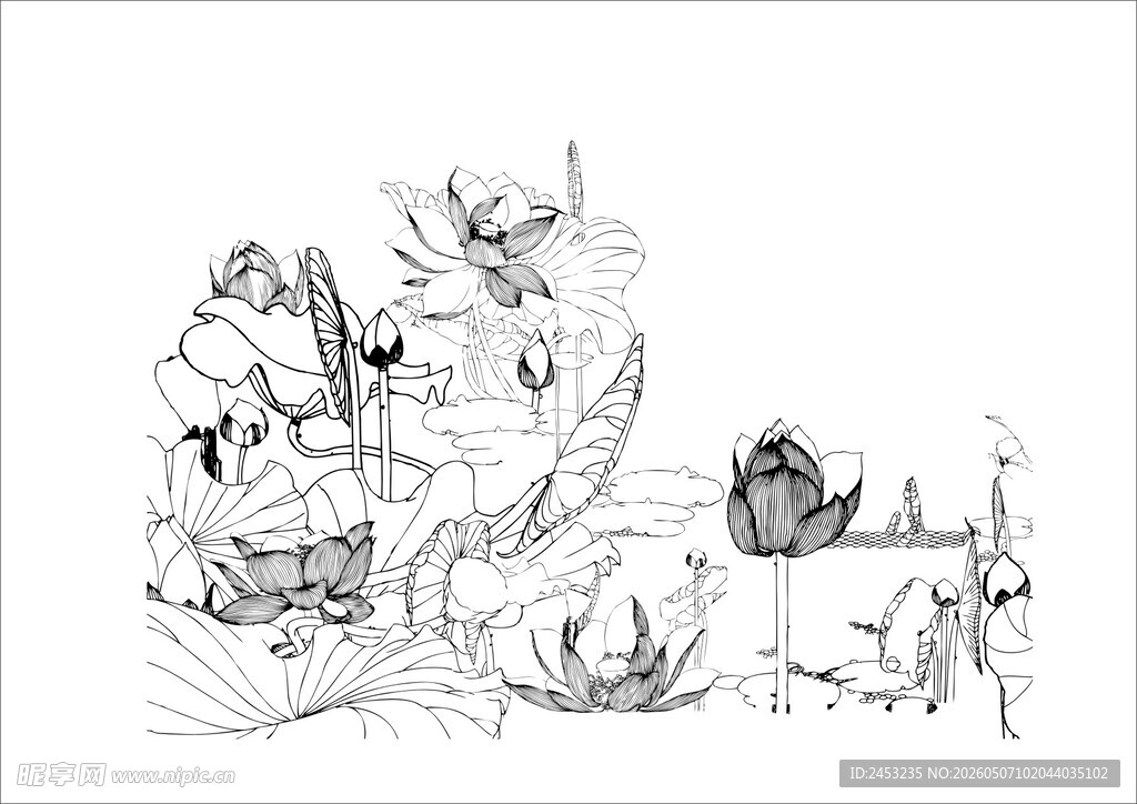 水墨风动物花卉插画