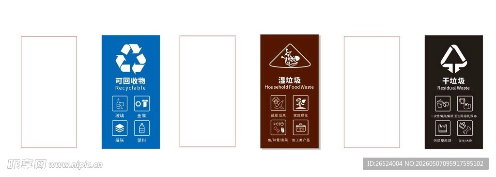 四色垃圾桶标识展示
