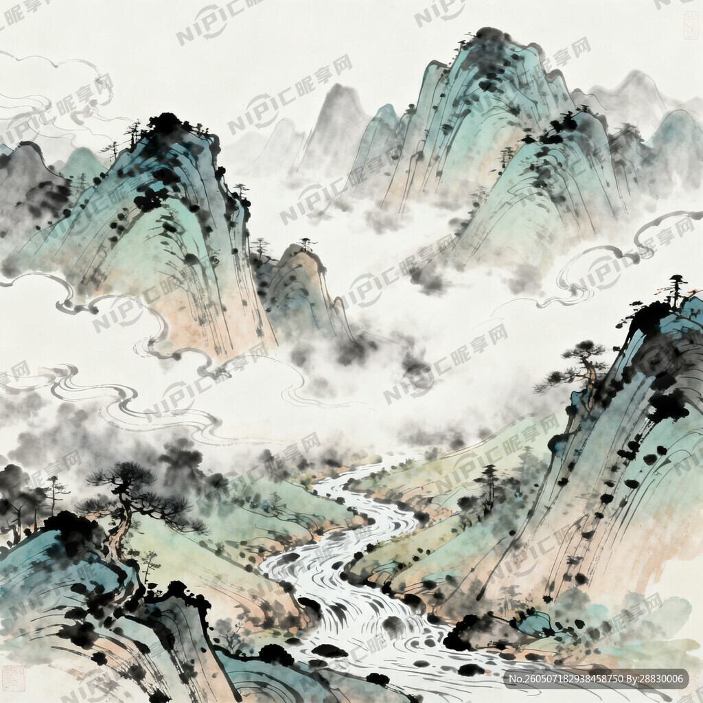 山谷 中国风 中国画 山水