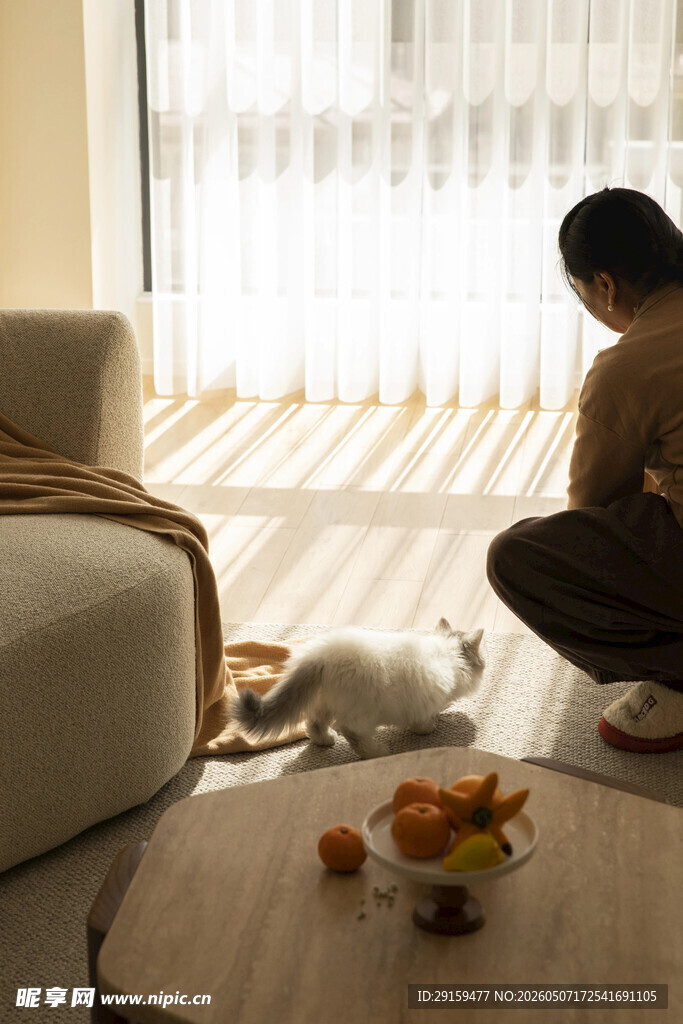 男子与猫咪温馨共处时刻