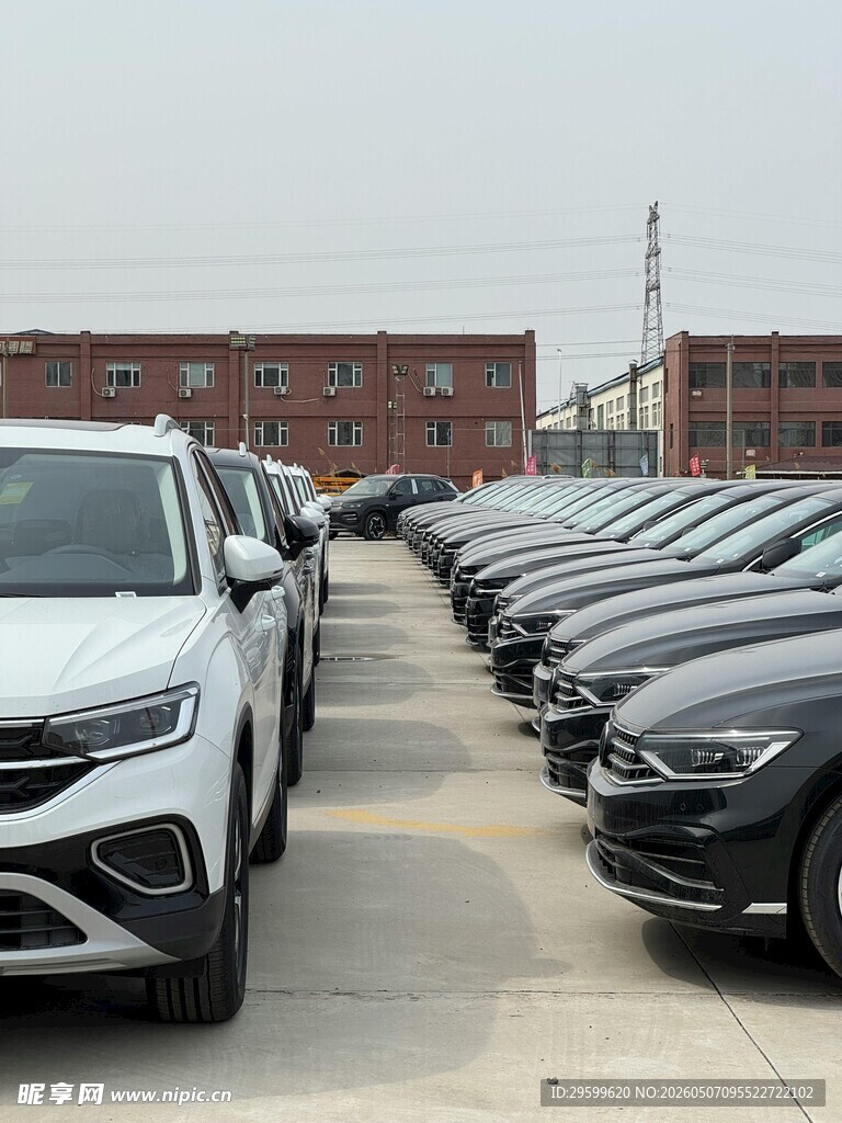 整齐排列的多辆待售汽车