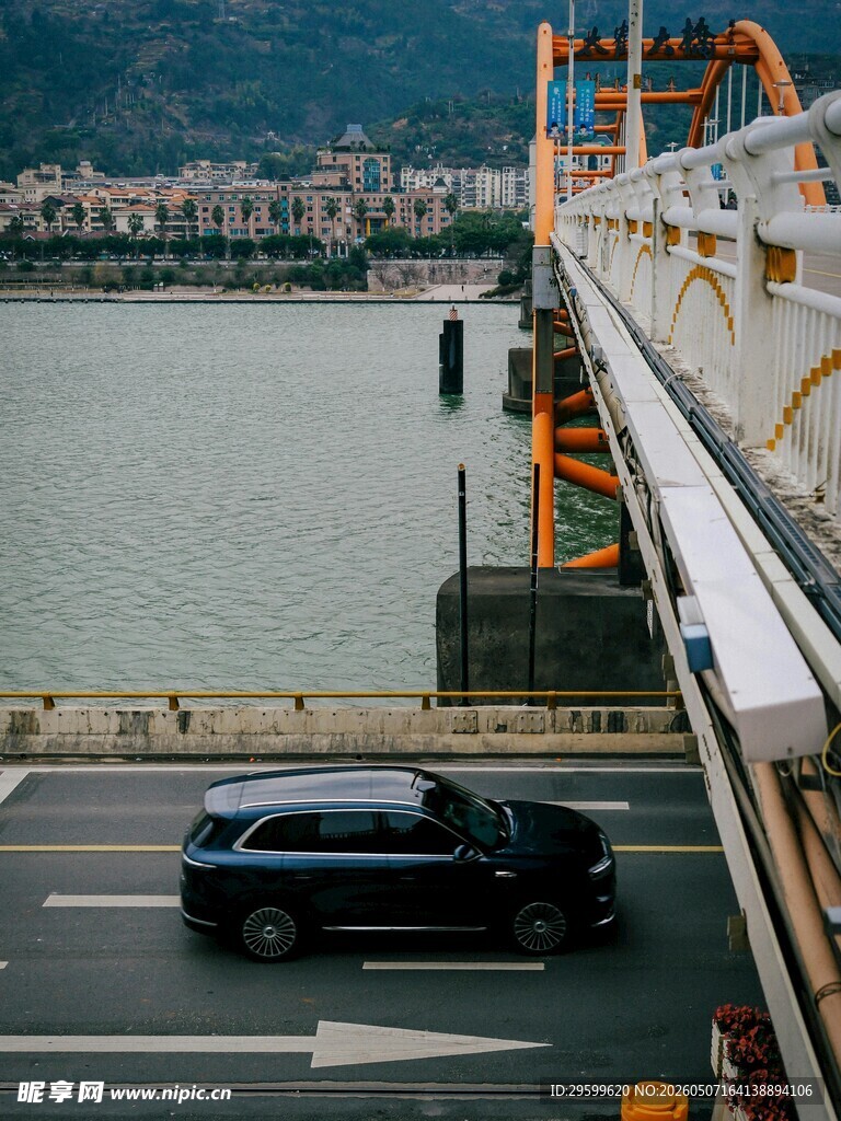桥上行驶的黑色SUV