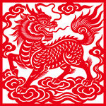 红色剪纸麒麟图