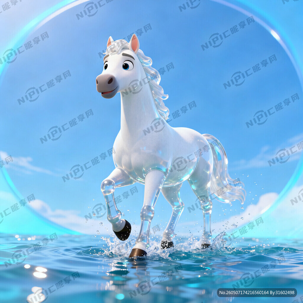 卡通小白马踩水