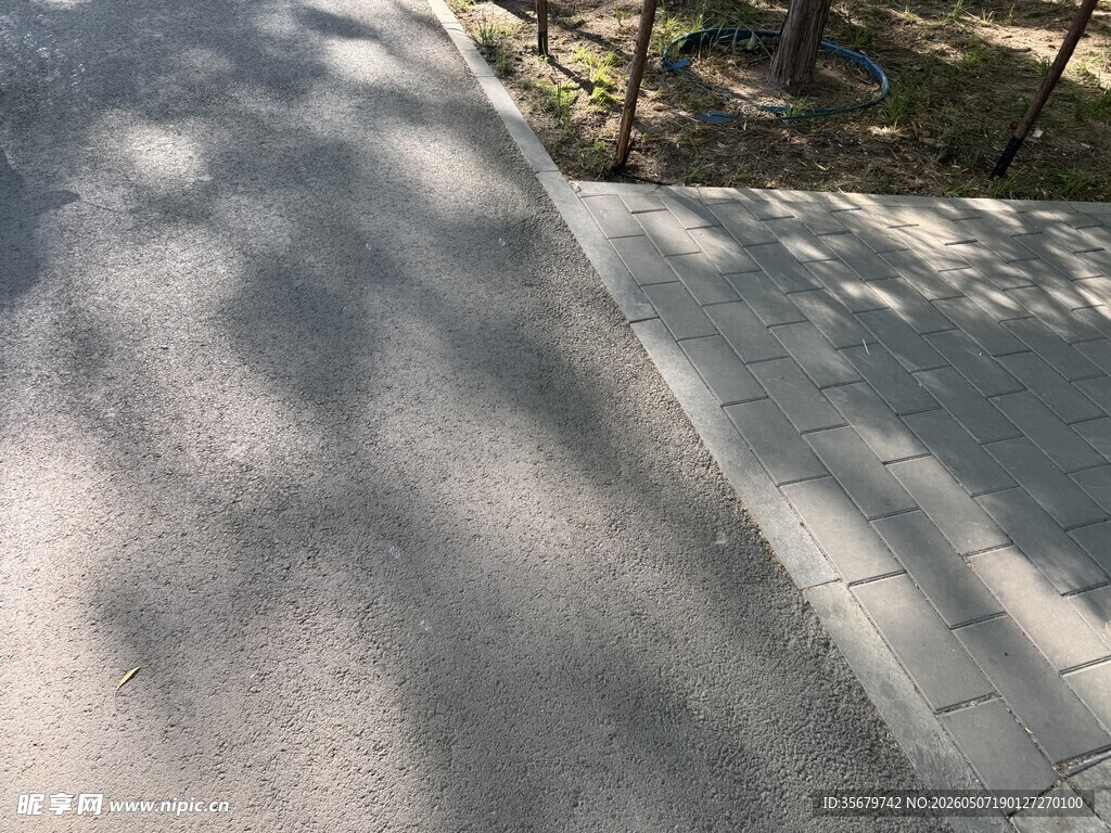 阳光洒落的水泥路面