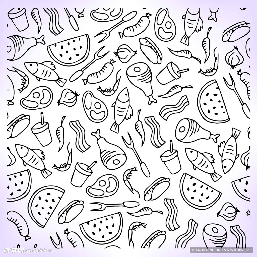 手绘夏日美食涂鸦图案