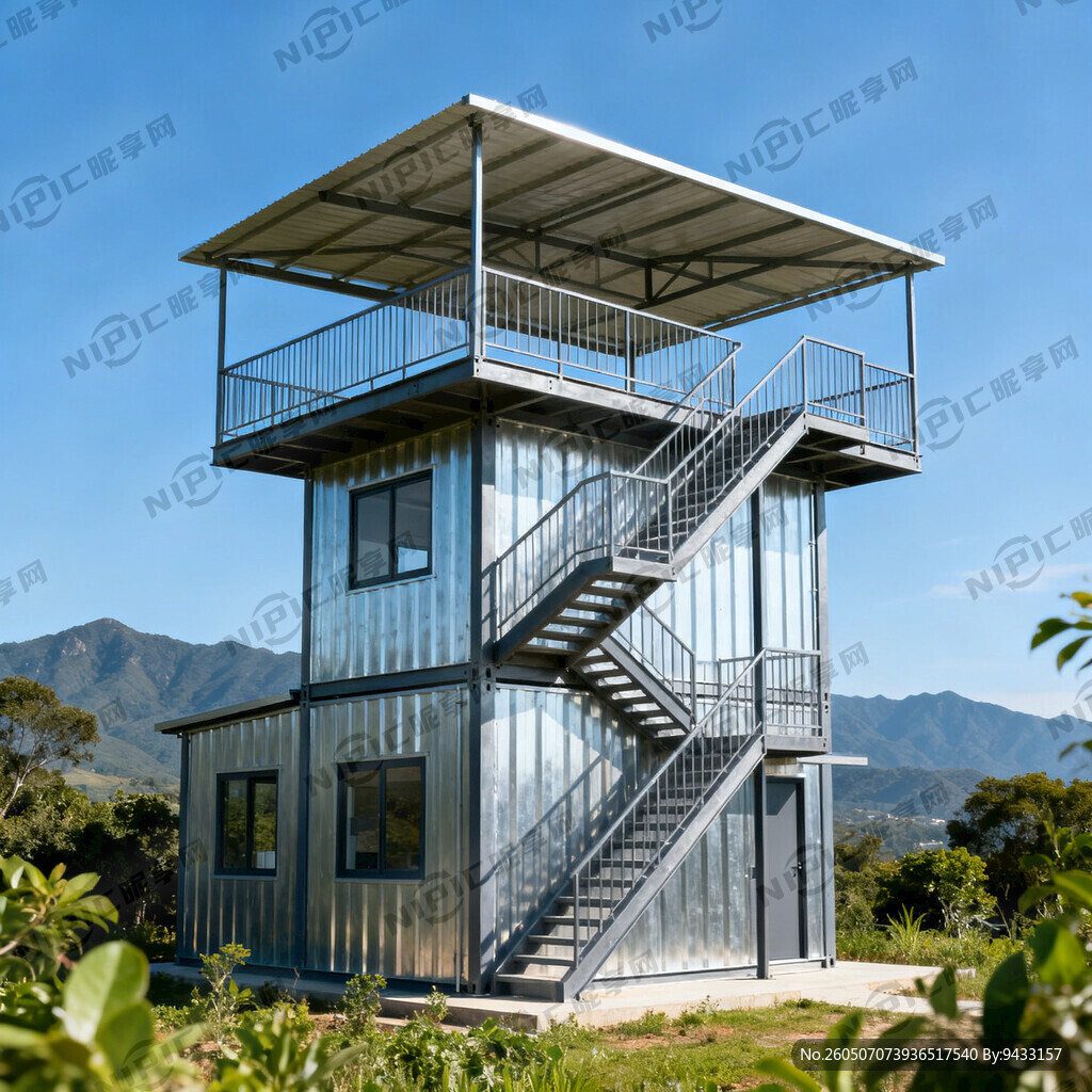 两层房屋钢结构管护用房别墅的上