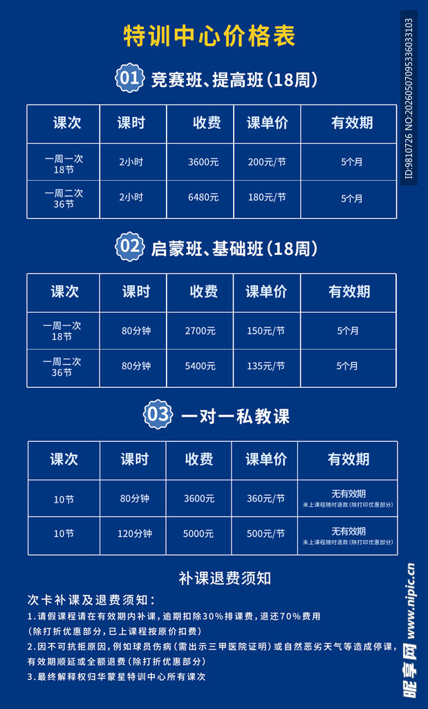 价格表