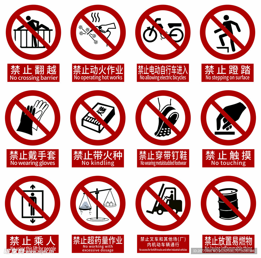 常见禁止类安全警示标识