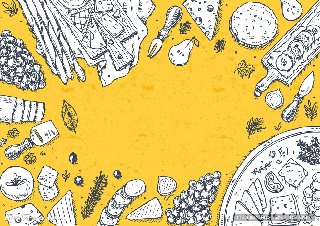 手绘美食插画背景图