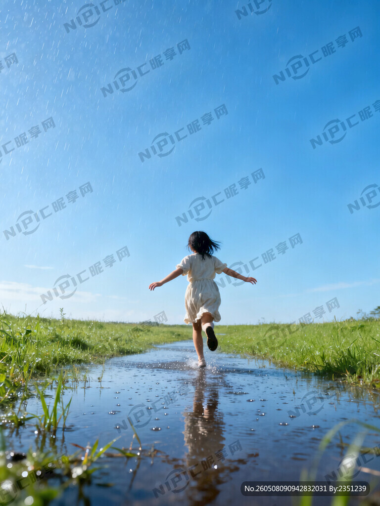 刚下过雨的草地 蔚蓝的天空