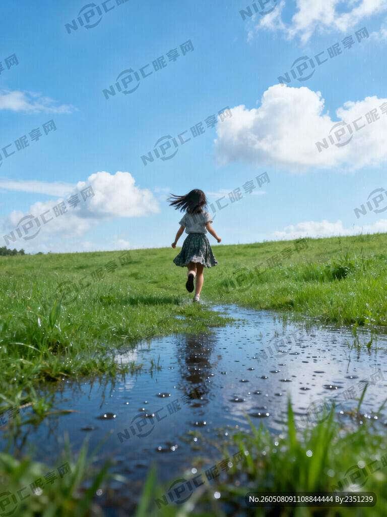 刚下过雨但雨水不多的草地 