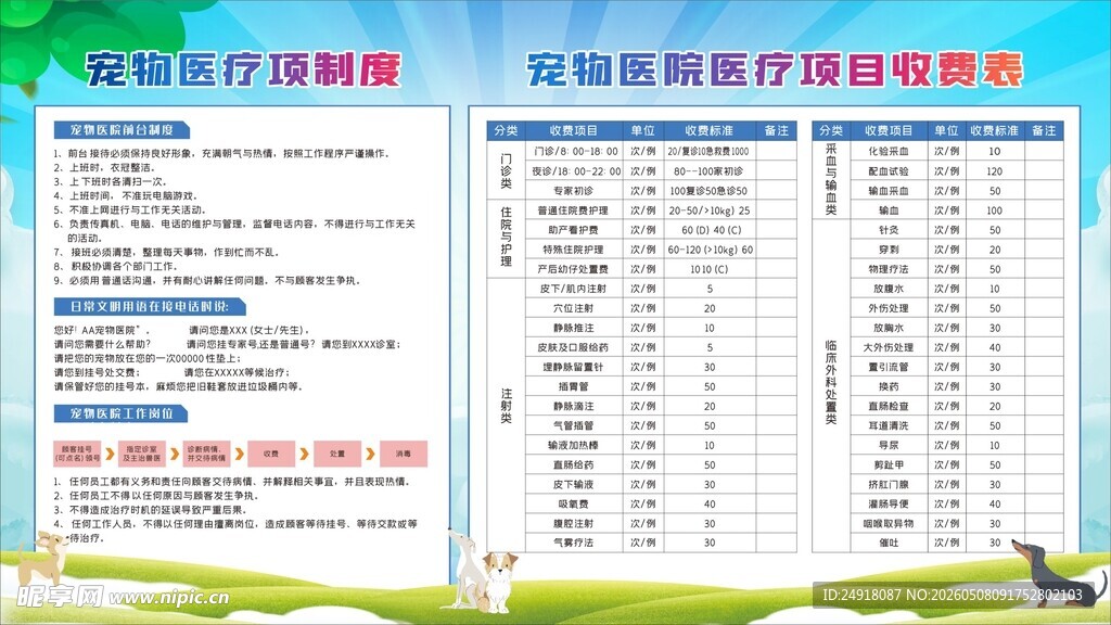 宠物医院医疗项制度收费表